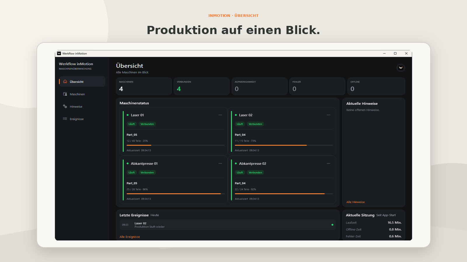 inMotion Übersicht: Produktion auf einen Blick