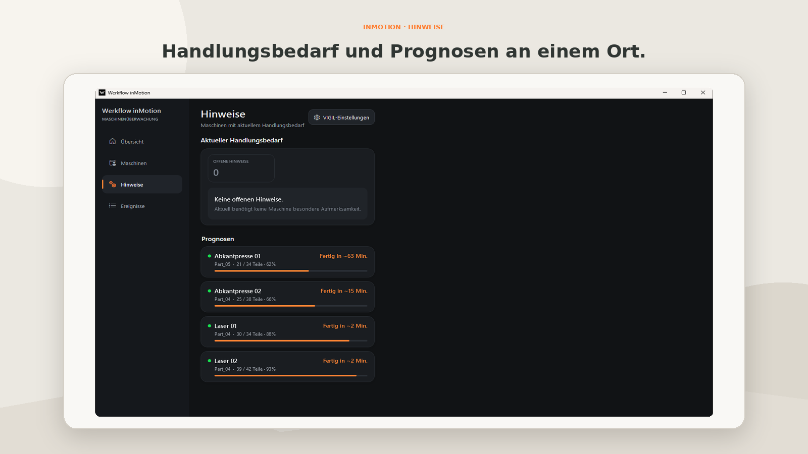 inMotion Hinweis am Arbeitsplatz